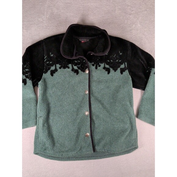 Black Diamond Fleece Button Coat Jacket Women's Medium Green Black USA Outdoor - Picture 2 of 10